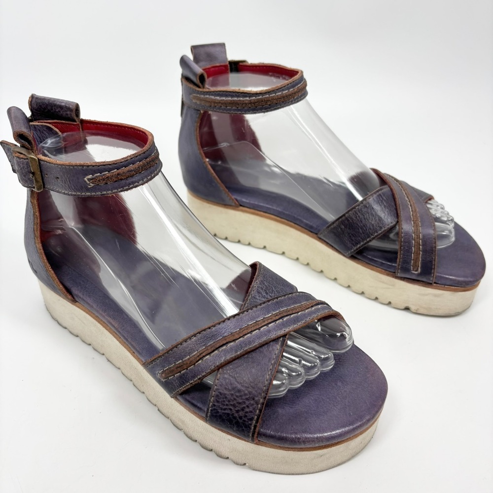 Bed Stu Carroll Platform Sandals 7 Purple Leather Ankle Strap Shoes Zip Boho